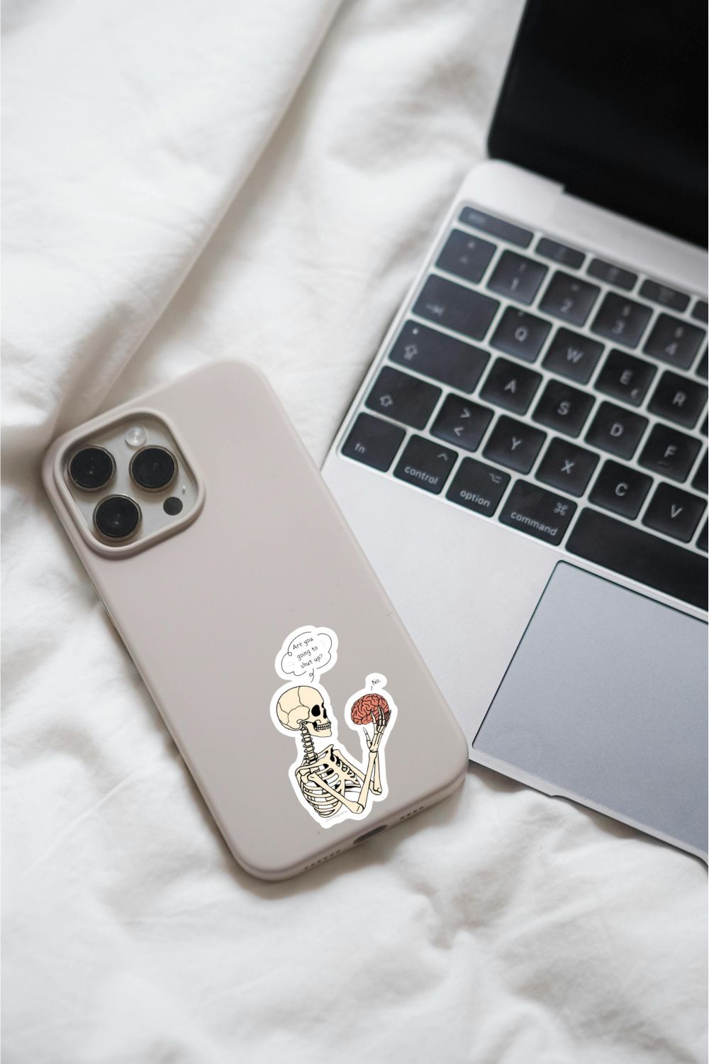 Skeleton & Brain “Are You Going to Shut Up?” Sticker — Funny Mental Health Vinyl Decal