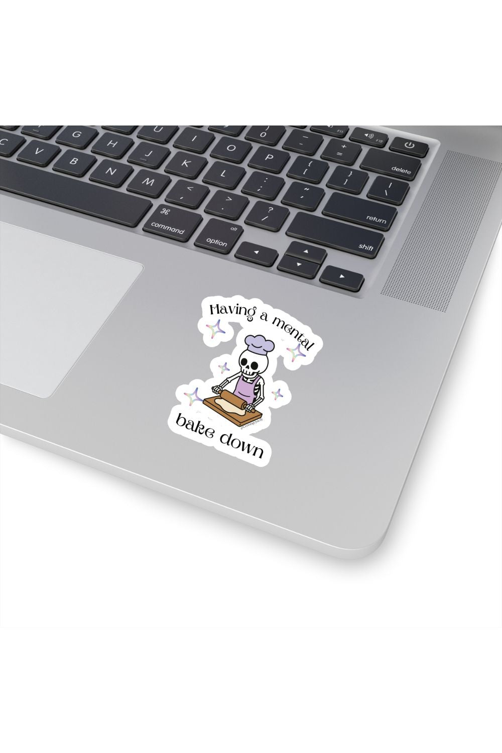 Mental Bake Down Sticker — Funny Skeleton Baking Vinyl Decal for Laptops & Bottles