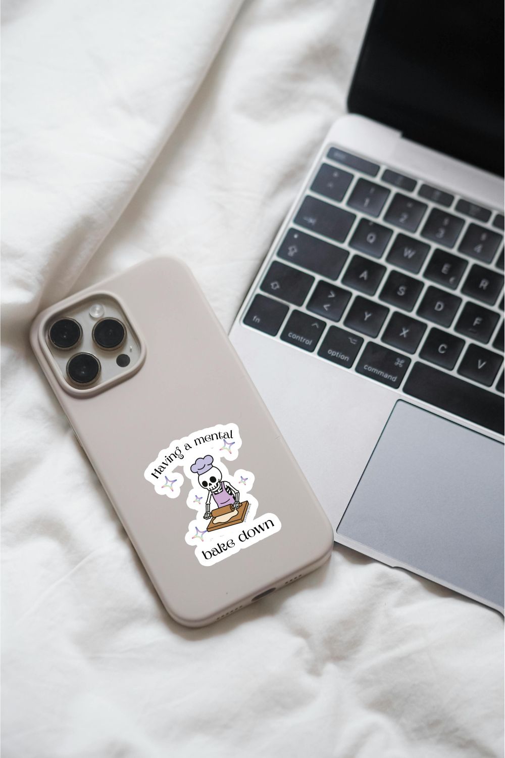 Mental Bake Down Sticker — Funny Skeleton Baking Vinyl Decal for Laptops & Bottles