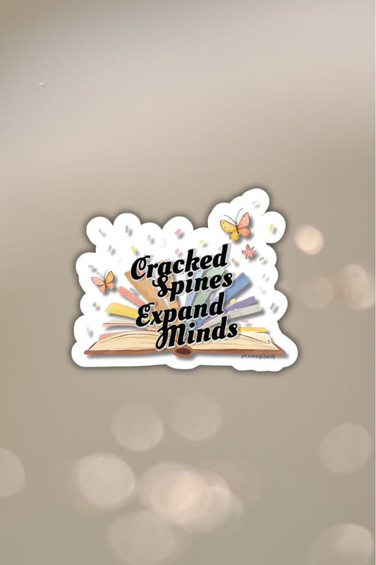 Cracked Spines Expand Minds Sticker — Book Lover Vinyl Decal for Readers & Libraries