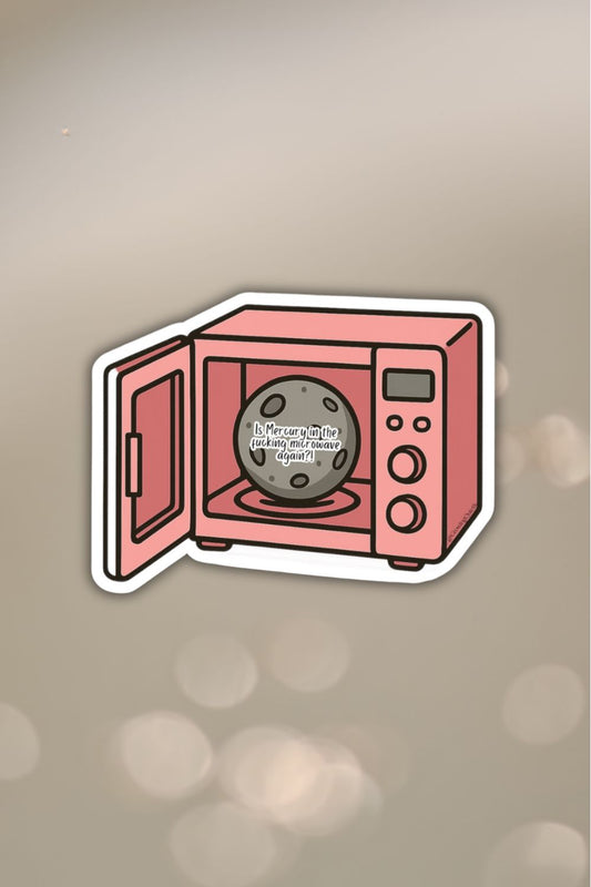 Mercury in the Microwave Sticker — Funny Retro Astrology Vinyl Decal