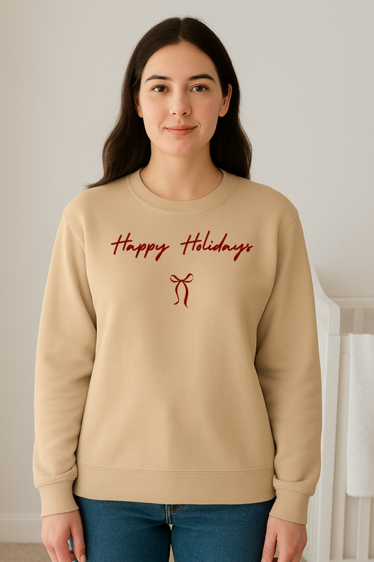 Happy Holidays Sweatshirt — Minimal Holiday Crewneck with Script Lettering