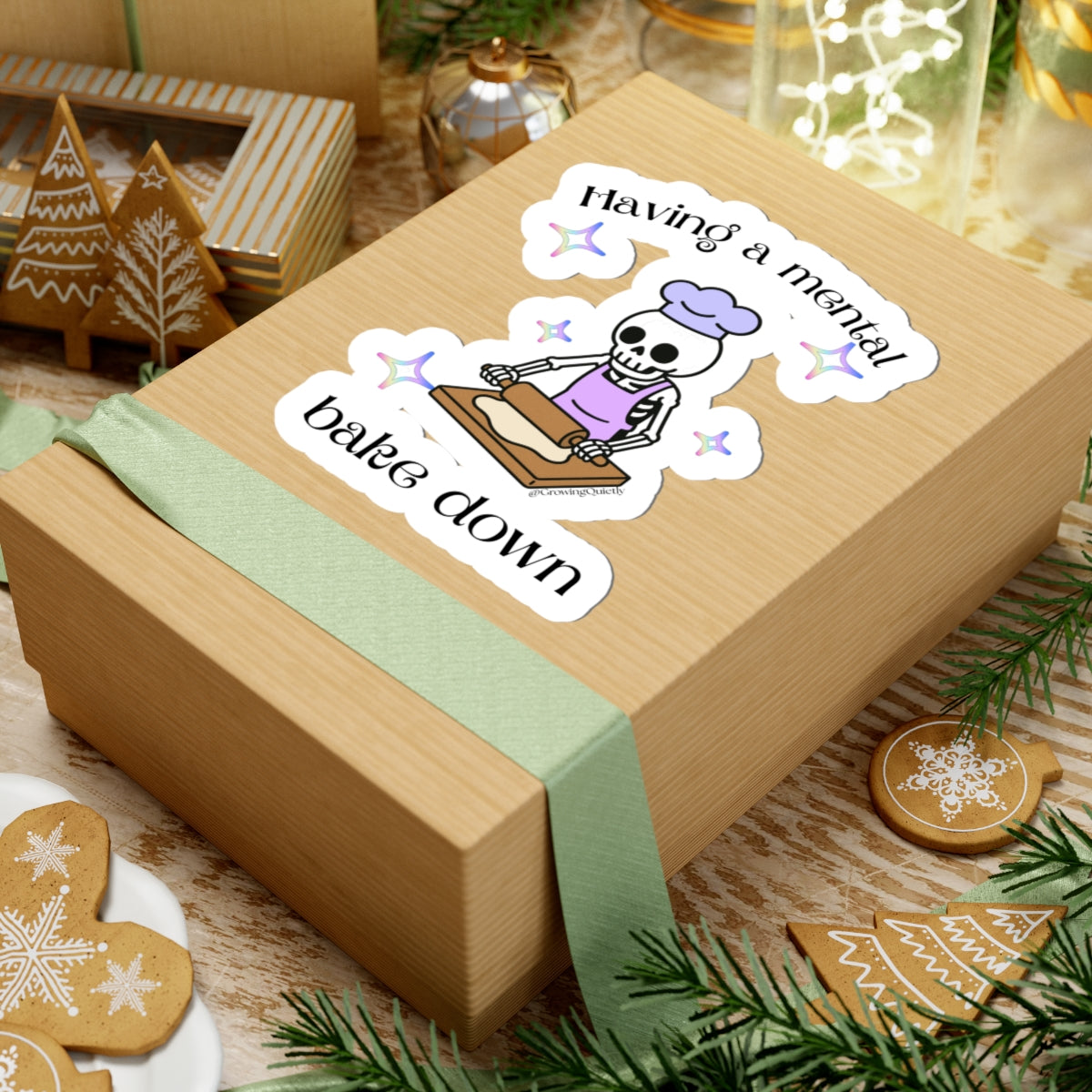 Mental Bake Down Sticker — Funny Skeleton Baking Vinyl Decal for Laptops & Bottles